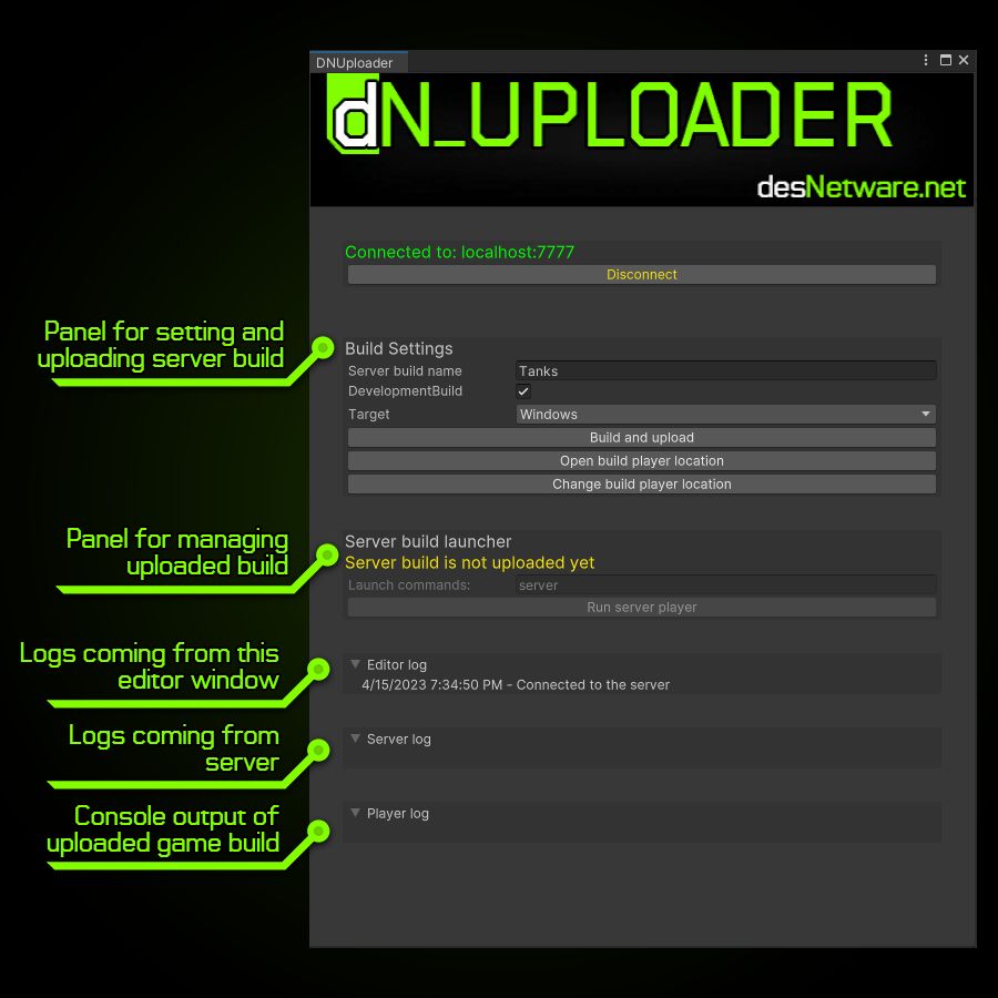 Image showing dnuploader unity editor window